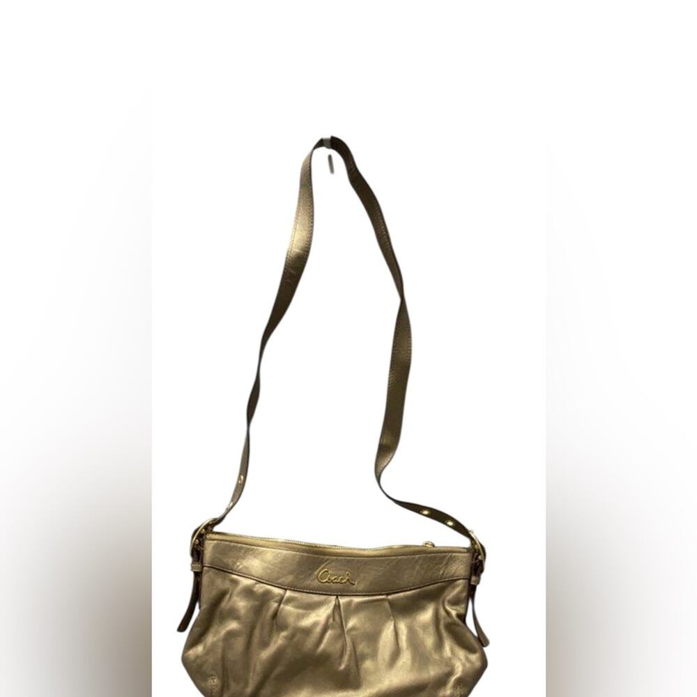 Coach Ashley Leather E/W Duffle Handbag, Metallic Gold Tan Hobo Brass/Steel - Picture 15 of 15